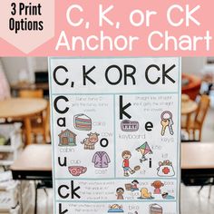 an anchor chart is displayed in front of a classroom table with chairs and desks