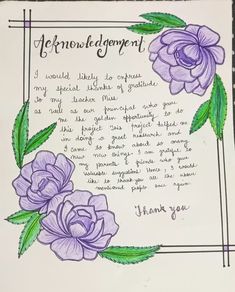 a handwritten note with purple flowers and green leaves