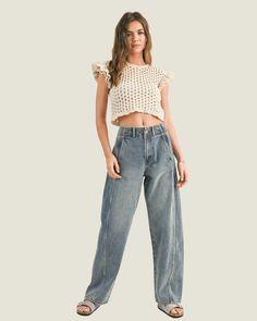 Evening Outfit, Tailored Design, Denim Collection, Pants Large, Denim Style, Evening Outfits, Dresses By Length, Crop Top Blouse, Casual Tee