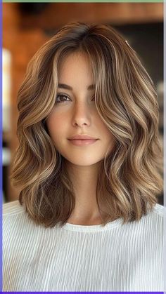 Elevate your hairstyle game with our collection of 15 gorgeous shoulder-length wavy hair ideas! Perfect for adding volume and movement, these versatile styles are ideal for any occasion—from casual outings to elegant events. Explore a variety of textures, colors, and effortless wave techniques that suit your unique vibe. Whether you prefer soft beachy waves or polished curls, you'll find inspiration to refresh your look and make a statement. Get ready to embrace your inner trendsetter with these stunning hairstyles! Soft Curls For Shoulder Length Hair, Bridesmaid Hair Blowout, Soft Waves Medium Hair, Wedding Hair Style Half Up Half Down Medium Length, Medium Length Hair Styling Ideas, Lob Hairstyles 2024, Short Hair Wavy Natural, Short Haircuts For Women Wavy Hair, Curl For Short Hair