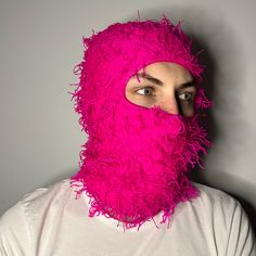 Introducing our All Pink Distressed Balaclava Ski Mask, a versatile winter essential with a fluffy twist!  HandCrafted from soft knitted material, this balaclava offers cozy warmth while adding a touch of flair to your cold-weather look. Inspired by trending rapper aesthetics, its distinctive distressed design sets you apart on the slopes or the streets. Wear it as a classic balaclava for full-face coverage, or fold it up to wear as a stylish toque. Whether you're hitting the slopes for some sno Pink Full Face Balaclava For Winter, Rave Hats, Camouflage Hat, Knitted Balaclava, Ski Mask, Winter Essentials, Knitting Materials, Snowboarding, Soft Knits