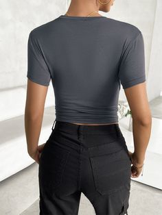 Discover the latest trend with our New solid color top! This waisted, short, slim fit T-shirt is perfect for showing off your figure and navel.   Made of 8% Elastane/Spandex and 92% Viscose, this top is both comfortable and stylish, making it a versatile piece for any occasion.  Material composition: 8% Elastane/Spandex, 92% Viscose  Clothing type: S  Material: Polyester   Size Chart(inch) Size US UK Length Bust Shoulder Sleeve Length S 4 8 20 31 14 5 M 6 10 21 33 15 6 L 8 12 21 35 15 6 XL 10 14 22 38 15 6 Fitted Summer T-shirt In Solid Color, Basic Stretch Solid Color Tops, Basic Stretch Tops In Solid Color, Spring Short Sleeve Solid Color Crop Top, Basic Solid Color Stretch Tops, Spring Solid Color Short Sleeve Crop Top, High Stretch Short Sleeve Crop Top For Spring, Spring High Stretch Short Sleeve Crop Top, Summer Crew Neck Crop Top In Solid Color