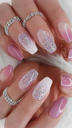 Halloween Month, Bridal Nails Wedding, Nails For Bride, Wedding Nails Glitter, Fancy Nails Designs, Nails Homecoming, Pretty Nail Art Designs, Nails White, Wedding Nails For Bride