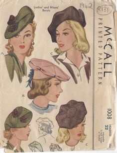 1942 WW2 Vintage Sewing Pattern HAT S22" (R131) | eBay 40s Mode, 1940s Hats, Vintage Letters, Fashion 1940s, Look Retro, Millinery Hats, Retro Mode, Vintage Hat, Couture Vintage