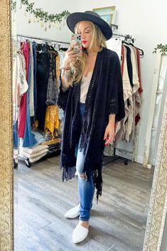 Looking for a stylish and fun way to stay warm this winter? Check out our Open Work Frayed Bohemian Ruana! This cute and cozy wrap is perfect for chilly days and nights, and can be dressed up or down to suit any occasion! #lovemyleto 100% Acrylic Imported Black Bohemian Shawl For Fall, Fringed Long Sleeve Poncho For Fall, Cozy Winter Poncho With Fringe, One Size Cozy Cotton Cardigan, Fringe Long Sleeve Poncho For Fall, Long Sleeve Fringe Poncho For Fall, Fringe Shawl Cardigan For Fall, Casual One Size Poncho With Fringe, Casual One-size Poncho With Fringe