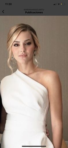 Wedding Hairstyles One Shoulder Dress, Dresses On Short Women, Hairdos For One Shoulder Dress, Hairstyle Off Shoulder Dress, Bridesmaid Hair Updo Front View, Off Shoulder Dress Hairstyle Formal, Updos For One Shoulder Dresses, One Shoulder Hairstyles Bridesmaid, One Shoulder Gown Hairstyle