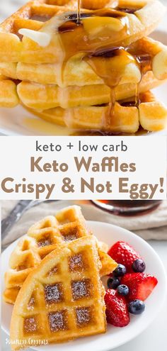 keto waffles with syrup and fruit on the side