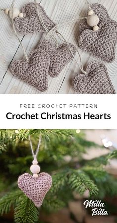 crochet christmas ornaments hanging from a tree