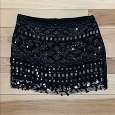 Beautifully Detailed With Stone Sequins Stitching And Beads, Hidden Zipper In The Back Size Medium, Has An Under Layer...Never Worn! ...Never Had The Chance To Wear It Before Having Kids Haha Black Sequin Skirt, Black Skirts, Black Mini Skirt, Stage Outfits, Black Sequins, Black Mini, Hidden Zipper, Sequin Skirt, Mini Skirt