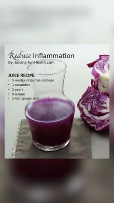 a purple substance in a glass next to an onion