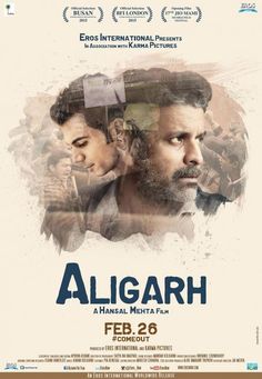 the movie poster for aligarh with two men looking at each other and one man holding