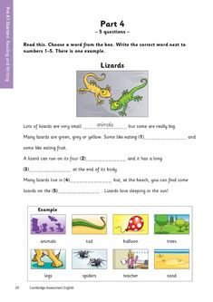 the worksheet for reading and writing with pictures on it, including an image of lizards