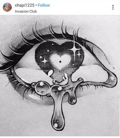 a drawing of an eye with the words, i love you in black and white