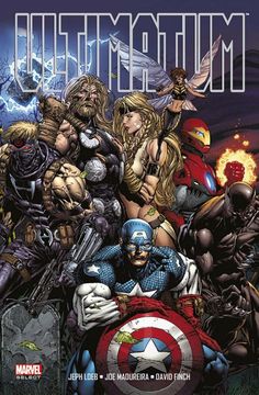 an image of the cover to ultimate comics, featuring captain america and other superheros