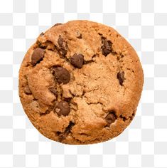 a chocolate chip cookie is shown on a white background, it looks like an image