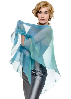 Luxury Silk Shawl With Sheer Dupatta, Silk Shawl Scarf One Size, Spring Formal Silk Shawl, Silk Shawl For Spring Formal Occasions, Silk Shawl Scarf For Party, Silk Shawl For Spring Formal Events, Silk Shawl For Formal Spring Events, Formal Summer Shawl, Turquoise Silk Dupatta