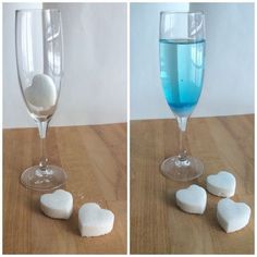 there are three different shots of water and marshmallows next to each other