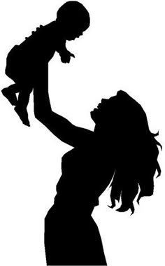 a woman holding a baby up in the air with her arms stretched out, silhouetted against