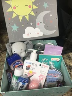 an open box containing baby care products