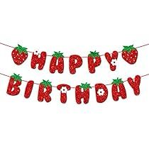 a happy birthday banner with strawberries on it