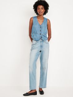 High-Waisted Wow Loose Jeans | Old Navy Loose Jeans, Back Patch, Petite Size, Straight Jeans, Patch Pocket, Mom Jeans, Old Navy, Women Jeans, High Waisted