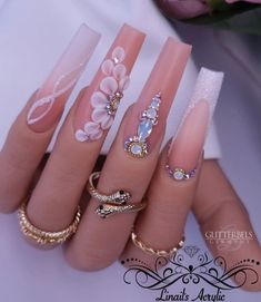 Dope Nail Designs Mid Length, Girls Nail Designs, Nails Design With Rhinestones, Girly Acrylic Nails, Long Acrylic Nails Coffin, Long Square Acrylic Nails, Bling Acrylic Nails, Uñas Acrilicas, Pink Acrylic Nails