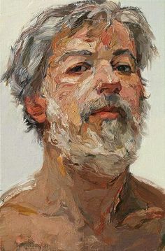 a painting of an older man with white hair and beards, wearing no shirt