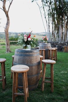 - https://howcandothis.com/weddingideas/5-tricks-to-styling-a-cocktail-reception-the-wedding-shed-hire-style-2/ Cocktail Styling, Wedding Cocktail Tables, Cocktail Table Decor, Wine Barrel Wedding, Farm Wedding Reception, Shed Wedding, Barrel Wedding, Cocktail Wedding Reception, Backyard Reception