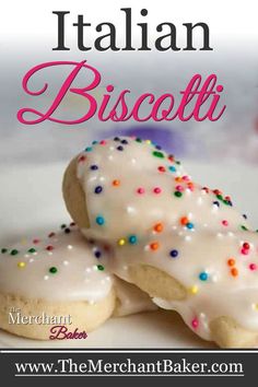 the italian biscotti is made with white icing and sprinkles