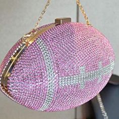 Pink Football Shaped Purse Rhinestone Crystal Evening Bag Clutch Super Bag *New* Arrives New Pink Football Shaped Purse Bling Rhinestone Crystal Evening Bag Clutch Super Bowl Product Dimensions: 91"(L) * 5.8"(H) * 5.8"(W). This Clutch Is Big Enough For You To Put Your Like Keys, Id And Credit Card, Compact Mirror, Lipstick, And Some Makeup. Unique Design: Small Rhinestone Rugby Shaped Handbag Is A Cool Design Piece For Ladies. Sturdy And Durable Double Safety Clasp, Set Full Of Dazzling Crystals Pink Rhinestone Clutch Evening Bag, Luxury Pink Evening Bag With Rhinestones, Luxury Pink Rhinestone Evening Bag, Pink Handheld Bag With Rhinestones, Pink Rhinestone Handheld Bag, Handheld Pink Rhinestone Bag, Makeup Unique, Rhinestone Football, Burgundy Purse