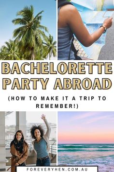 bachelor party at the beach with text overlay that reads bachelor party abroad how to make it a trip to remember