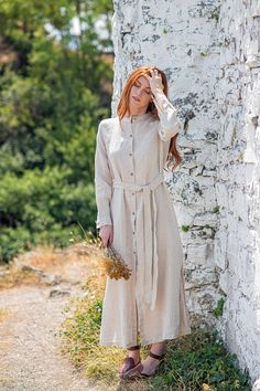 "Linen Button Down Dress, Women Linen Dress, Long Linen Shirt Dress ♠ The classic linen piece that everyone must have in their wardrobe. This long sleeved shirt dress has front buttoning, side slits and removable belt. Made of 100% linen, this elegant creation is featured in several classic colors. ♠ If you would like a removable Slip dress in addition to your Linen dress, please check the Slips section: http://etsy.me/36T5ZQu ♠ Sizes The model on the picture is 165 cm/5'5\" tall and is wearing size S. Have a look at my Size Chart below to make sure your piece will fit you best. ** Custom Orders For any changes or adjustments you may need, please contact us before making a purchase. The amount of the additional payment depends on the type of customization requested. Please allow additional Long Linen Shirt, Maxi Dress Linen, Natural Linen Dress, Cardigan Dress, Linen Dress Women, Linen Cardigan, Long Linen Dress, Linen Clothing, Linen Shirt Dress