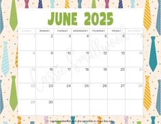 June 2025 calendar free printable with neck ties background June 2022 Calendar, July 2022 Calendar, Free Printable Calender, June Calendar Printable, June 2021 Calendar, Calendar Design 2022 December, Calender Printables, Easy Cupcakes Decoration, Free Monthly Calendar