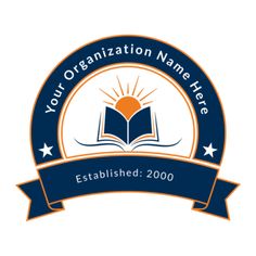 the logo for your organization name here, established in 2000 with an open book and sun