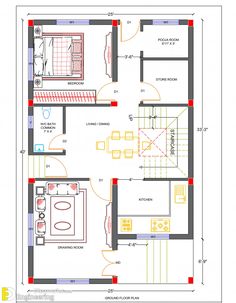 the floor plan for a small house with two bedroom and living room in one area