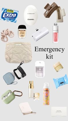 Emergency Makeup Bag, Vanilla Girl School Essentials, Emergency Purse Essentials, Emergency Bag Aesthetic, Emergency Kit For School Aesthetic, Whats In My Emergency Bag, Emergency Makeup Kit, Aesthetic Emergency Kit