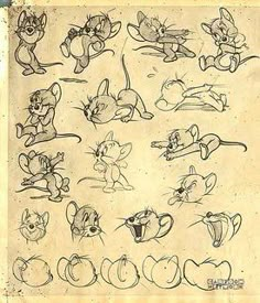 an old drawing of various cartoon characters