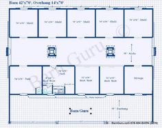 the floor plan for a barn with two stalls and an office space on one side