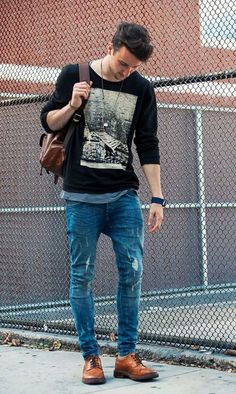 Trend: Moda Masculina - Outono/Inverno 2014 Casual Look, Mens Street Style, Stylish Men, Mens Fashion Casual, Urban Fashion, Look Fashion, Jeans Style