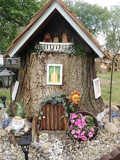 a gnome's house made out of a tree stump