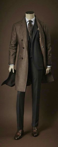 Brown tweed long coat Business Menswear, Winter Wear For Men, Guys Fashion, Character Clothing, Mens Cardigan