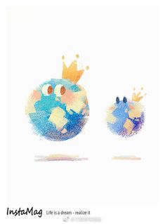 an image of two blue birds with crowns on their heads