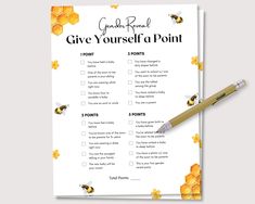 a printable give yourself to point checklist with honeycombs and a pencil