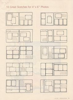 an old sheet of paper that has been drawn to show the different layouts for photos