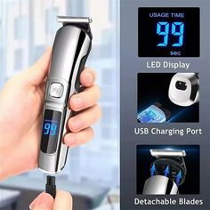 6-IN-1 Men's Hair Clipper Set Beard Shaver Electric Body Hair Trimmer Nose Trimmer Haircut Kit Fully Washable USB Rechargeable Built-in 600mAh battery can last for 90 minutes of using time. Charging Time is about 2 hours. LED digital display shows time left clearly. Fully waterproof hair trimmer is suitable for and use, and it can be safely used when in shower. Easy to with running water. 6-IN-1 men's grooming set has 6 replaceable cutting heads - hair , shaver, beard , carving head, nose trimme Mens Hair Clippers, Nose Trimmer, Beard Shaver, Hair Shaver, Painless Hair Removal, Electric Shaver Men, Nose Hair Trimmer, Trimmer For Men, Hair Setting