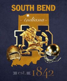 the south bend indiana football team's uniform and helmet are shown in gold on a blue background