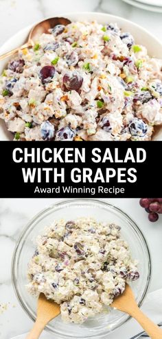 chicken salad with grapes in a glass bowl