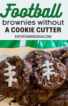 Easy Football Brownies (Without A Cookie Cutter) | Party Desserts Football Brownies, Football Party Appetizers, Cake Mix Ingredients, Football Cookies, Cookie Brownie Recipe, Easy Party Food, Super Bowl Party, Superbowl Party Food