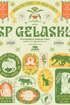 an old poster with some different types of logos on it's back cover, and the words sp gelasky