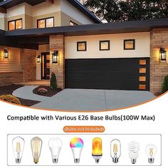 an advertisement for a new home with various bulbs and lights in front of the house